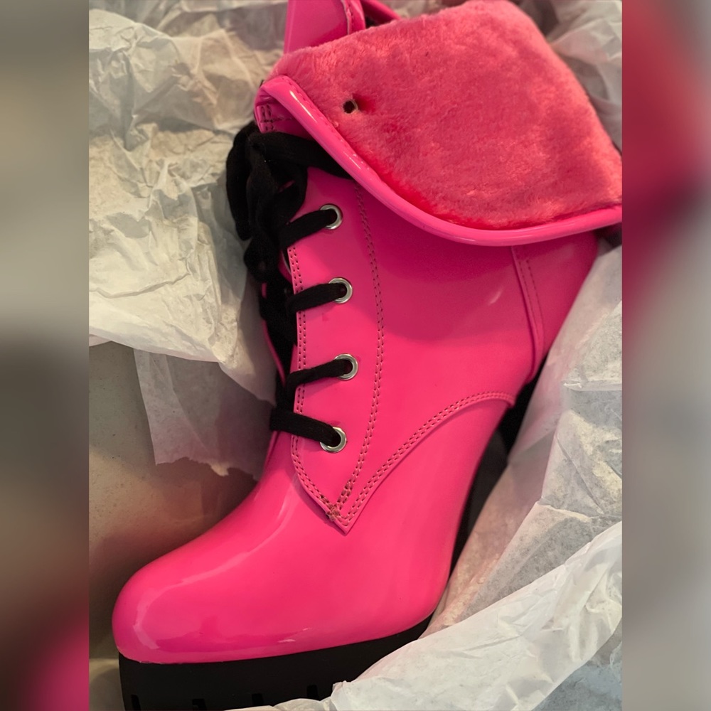 Neon Hot Pink Combat Booties - Picture 6 of 6